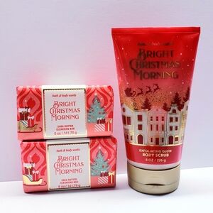 Bath & Body Works BRIGHT CHRISTMAS MORNING Exfoliating Body Scrub and Bar Soap